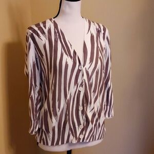 LOFT Charcoal and Ivory Knit Top